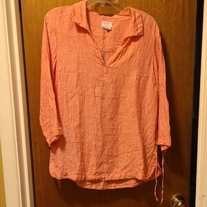 Sigrid Olsen Pink Orange Relaxed Polo Collar Tunic
